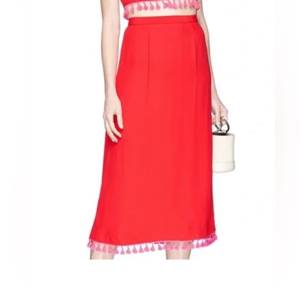 Staud Women’s Tassel Accents Midi Length Red Skirt Sz. Large